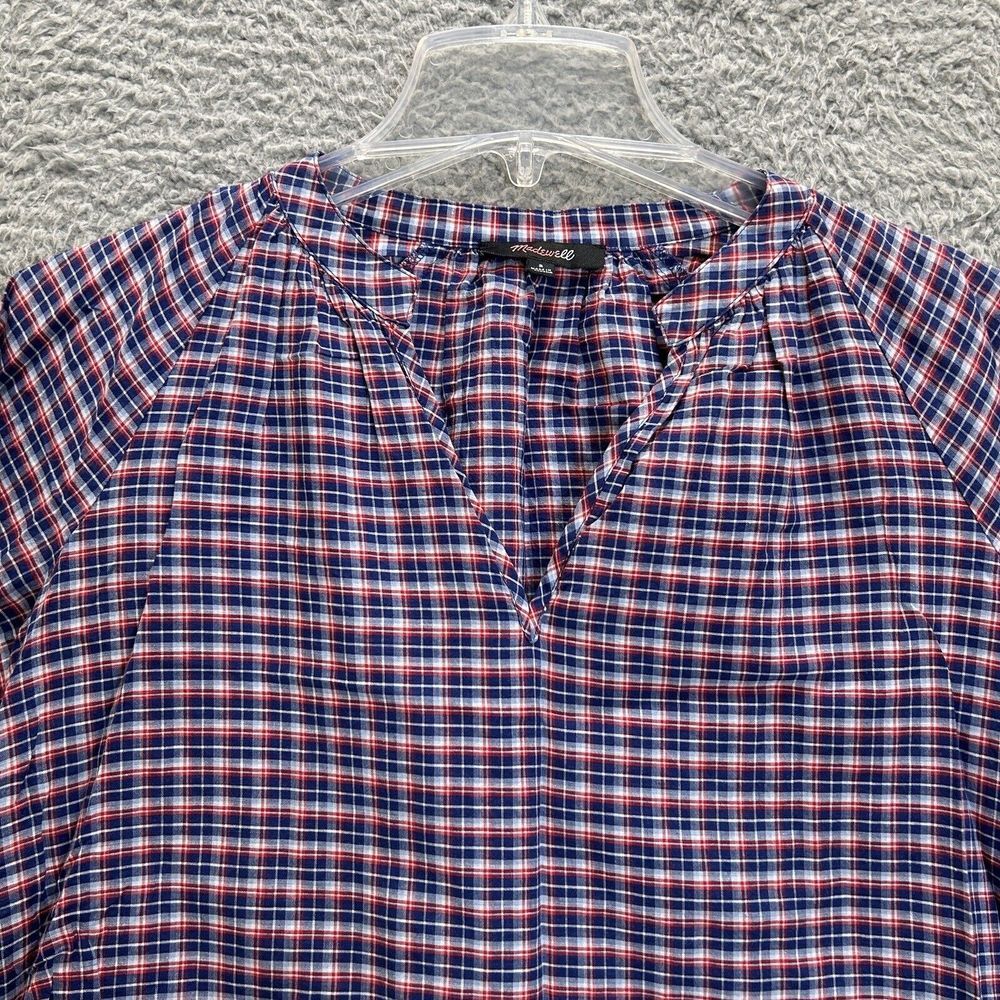Madewell Shirt Womens Small Whitby Plaid Tie Sleeve Popover Top Peasant - Picture 2 of 8